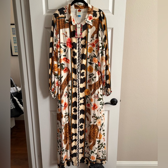 Anthropologie - Farm Rio Floral and Leopard Long Sleeve Dress - Picture 1 of 3